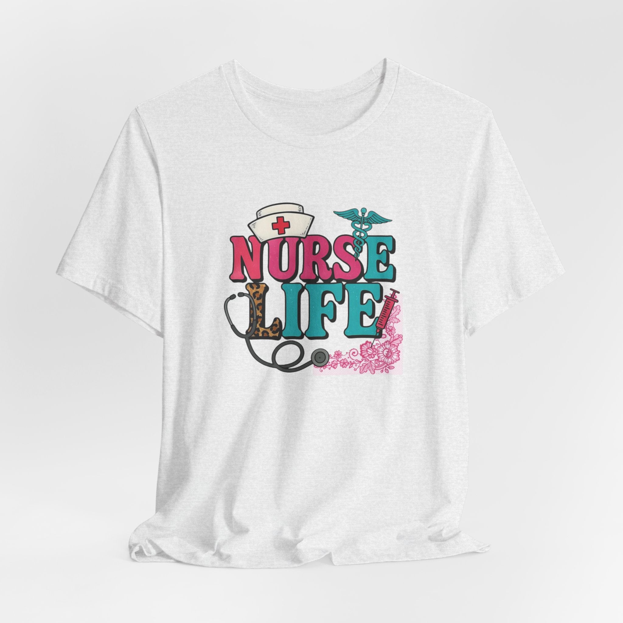 Nurse Life Graphic Tee – Cute Floral Stethoscope Nursing Shirt