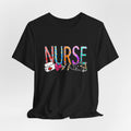 Nurse Floral & Medical Icon Tee - Colorful 'NURSE' Graphic T-Shirt for Healthcare Heroes