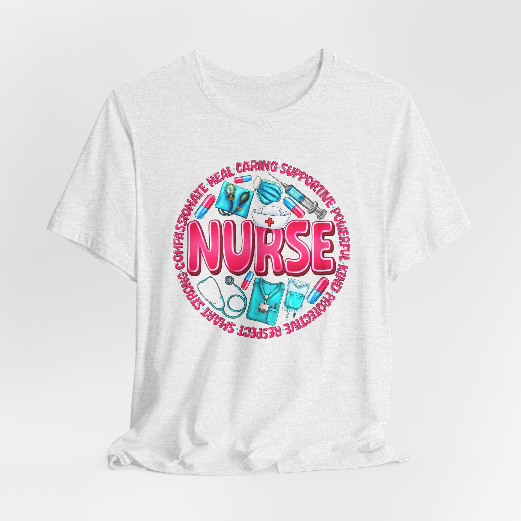 Nurse Graphic Tee – Cute Medical Icons & 'NURSE' Word Art