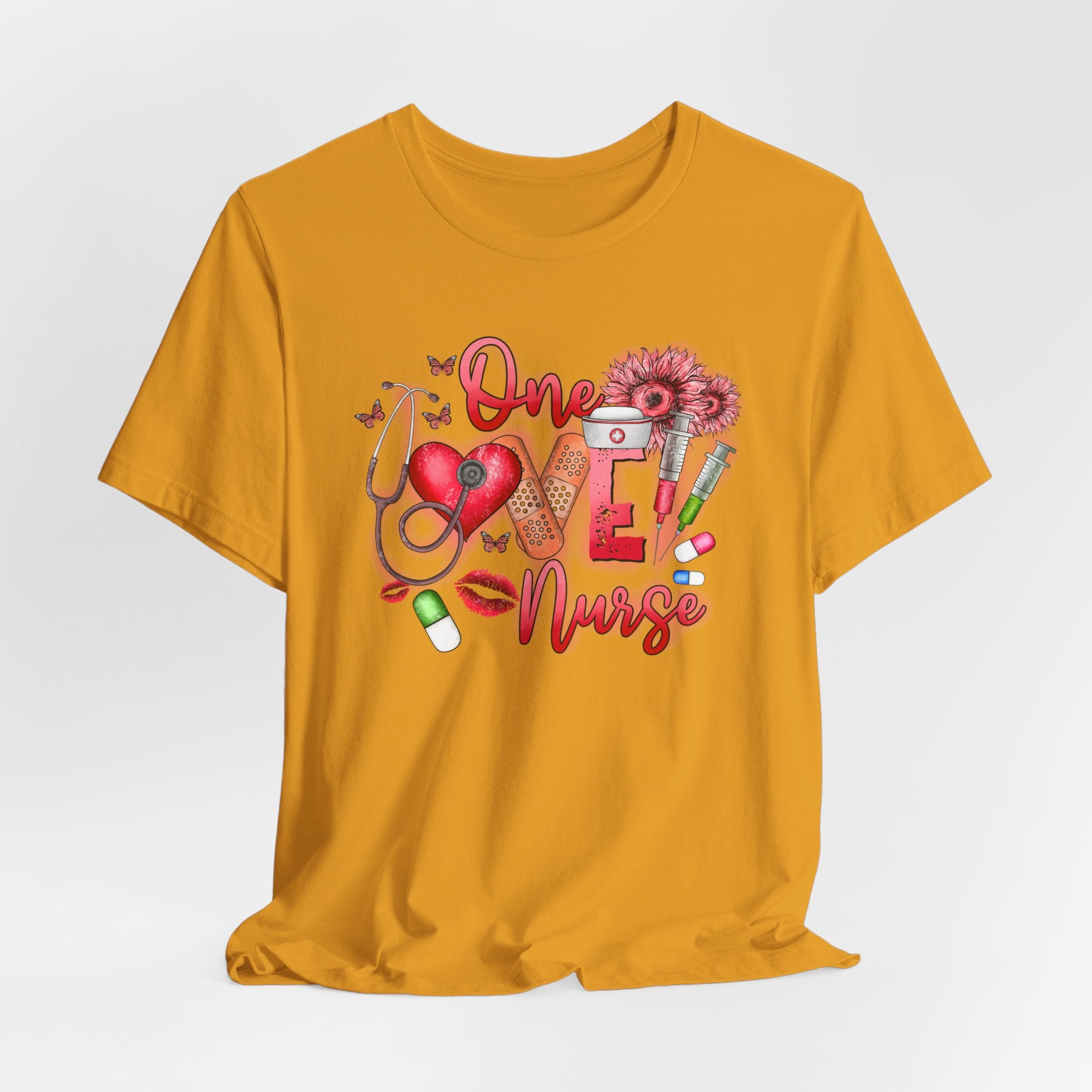 Nurse Tee — 'One Love Nurse' Floral Medical Graphic Shirt