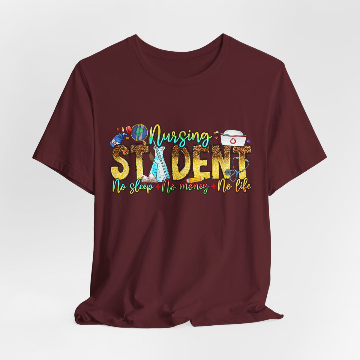 Nursing Student Graphic T-Shirt – 'Nursing Student' Cartoon Medical Icons Tee