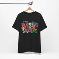 Nursing Student Graphic Tee — Colorful Medical Badge & Syringe Design