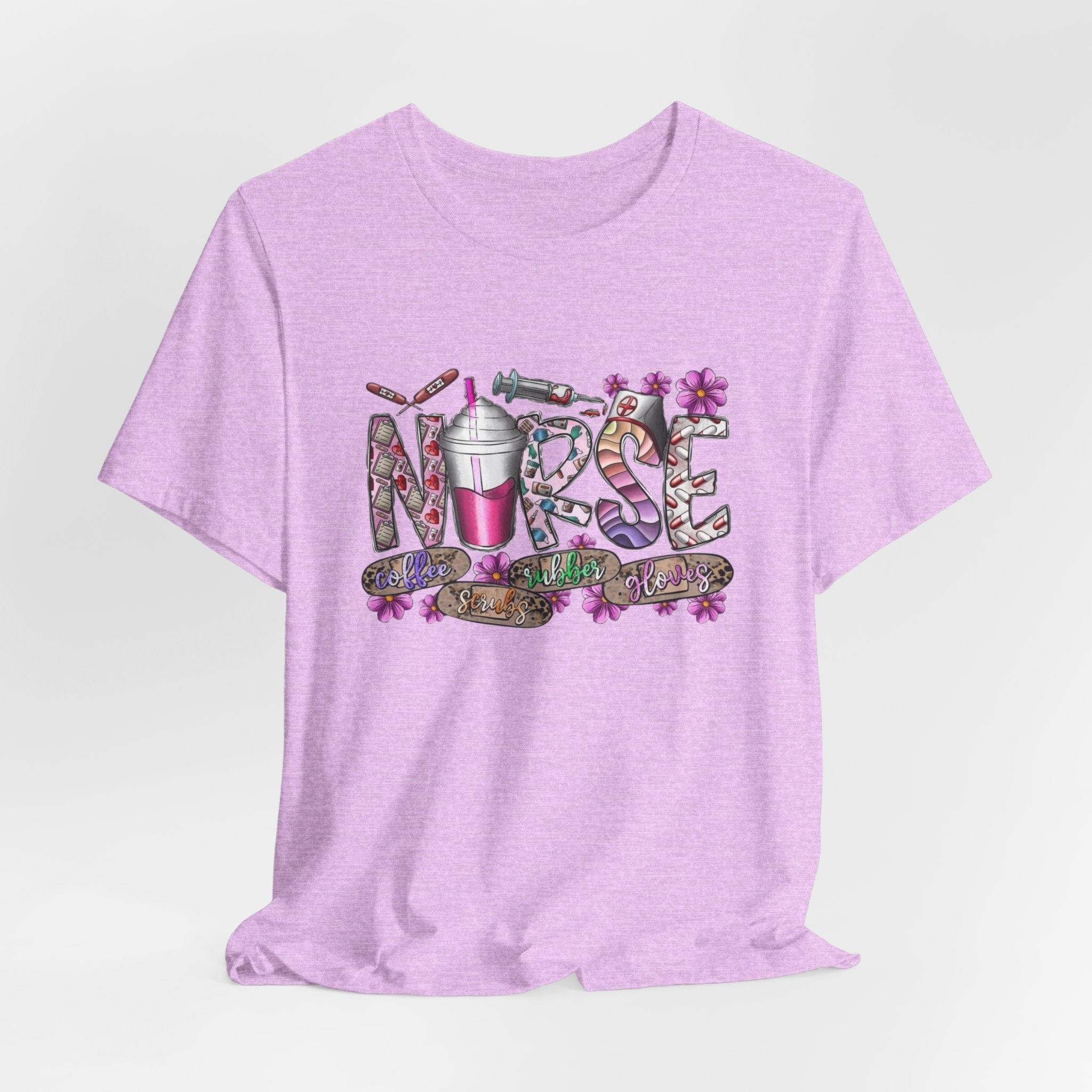Nurse Floral Stethoscope Tee – Cute Nursing Scrub Shirt with Coffee & Flowers