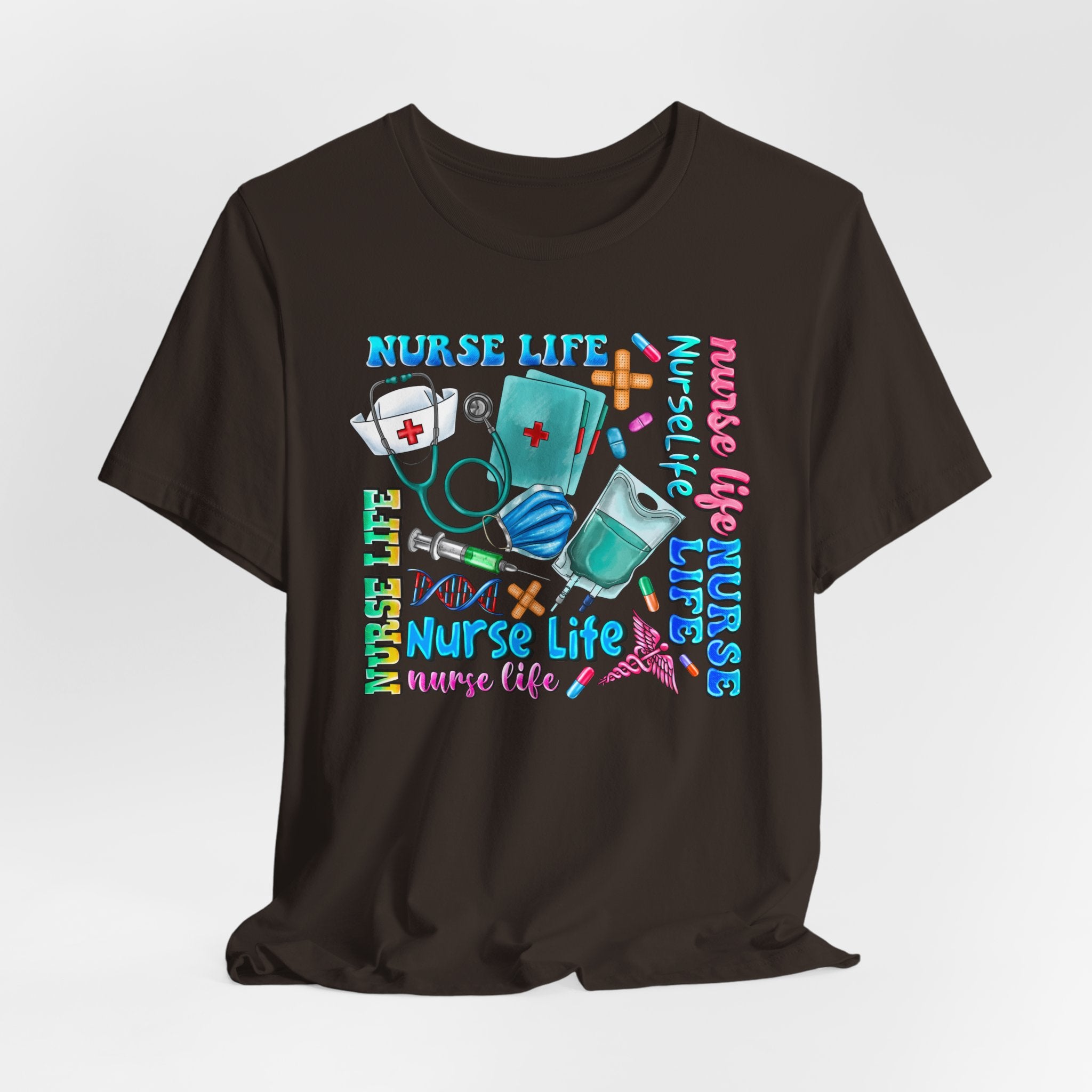 Nurse Life Graphic Tee — Colorful Nursing Icons & 'Nurse Life' Text