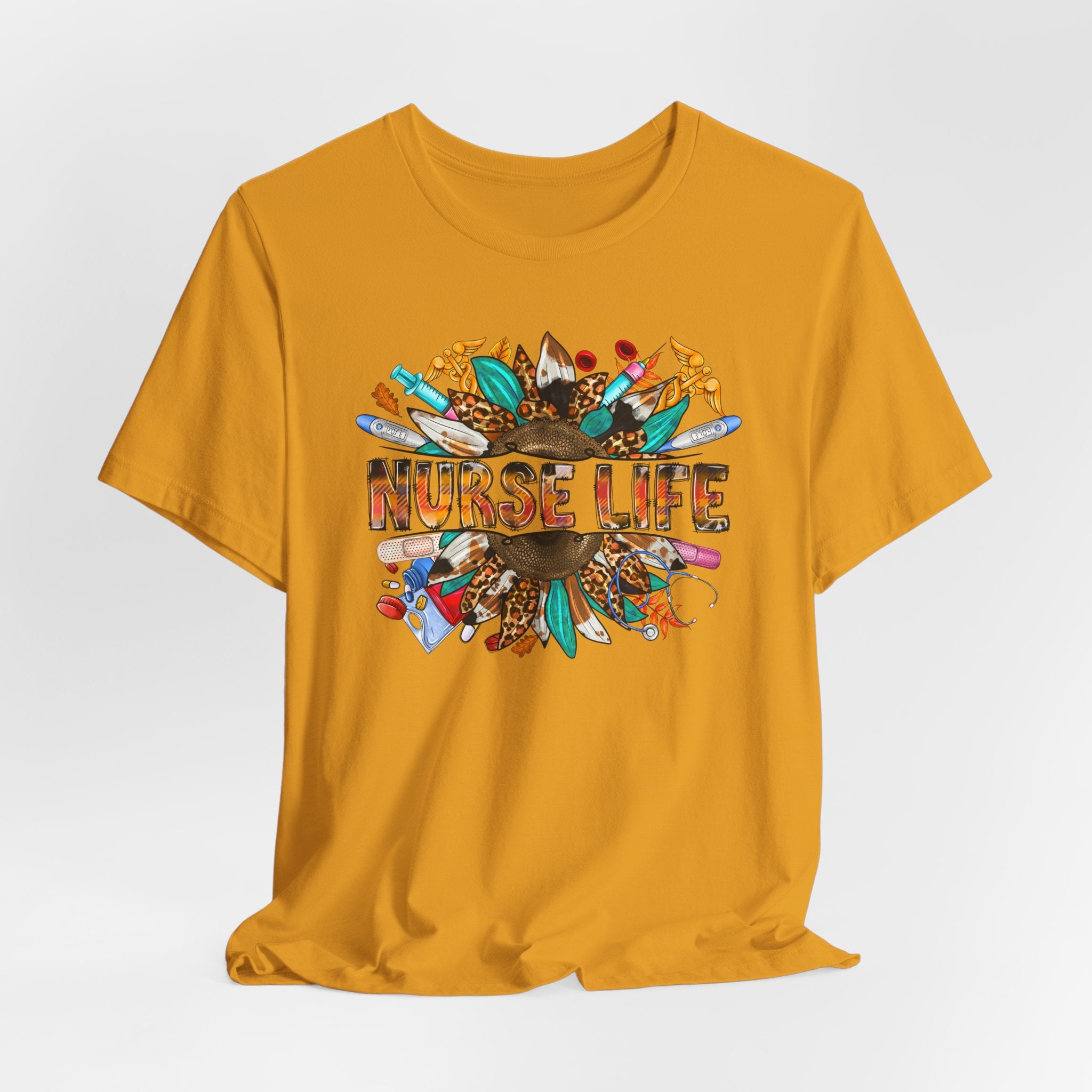 Nurse Life Graphic T-Shirt — Floral Medical Icons Tee for Nurses