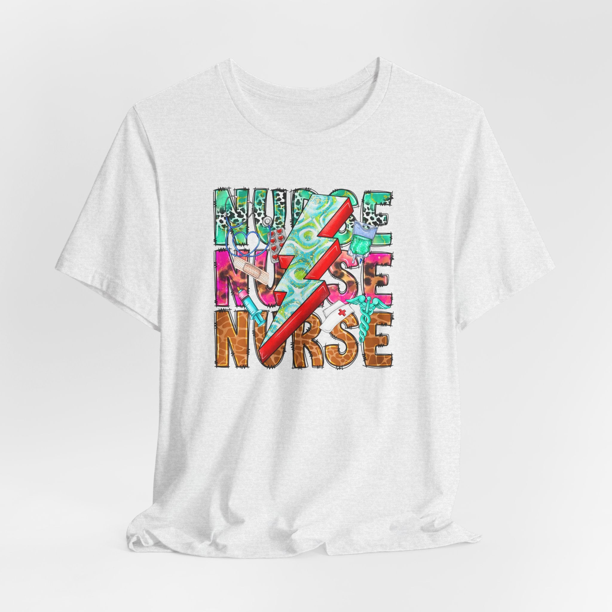 Nurse Lightning Bolt Graphic Tee — Colorful Floral & Animal Print Nurse Shirt