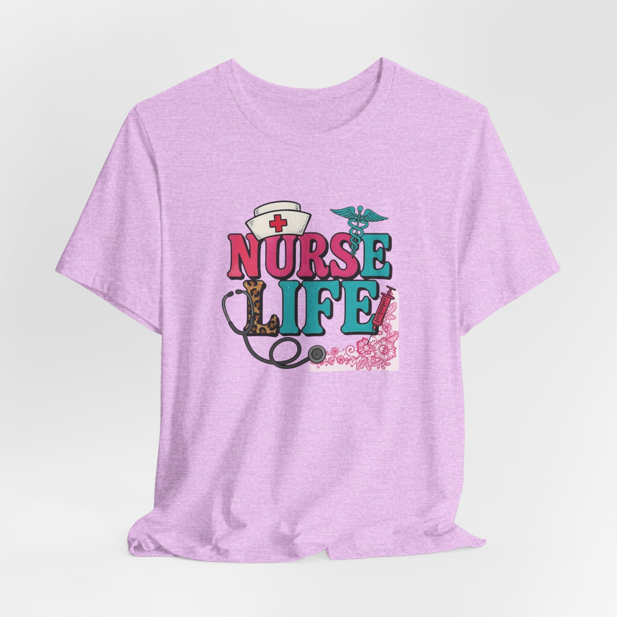 Nurse Life Graphic Tee – Cute Floral Stethoscope Nursing Shirt