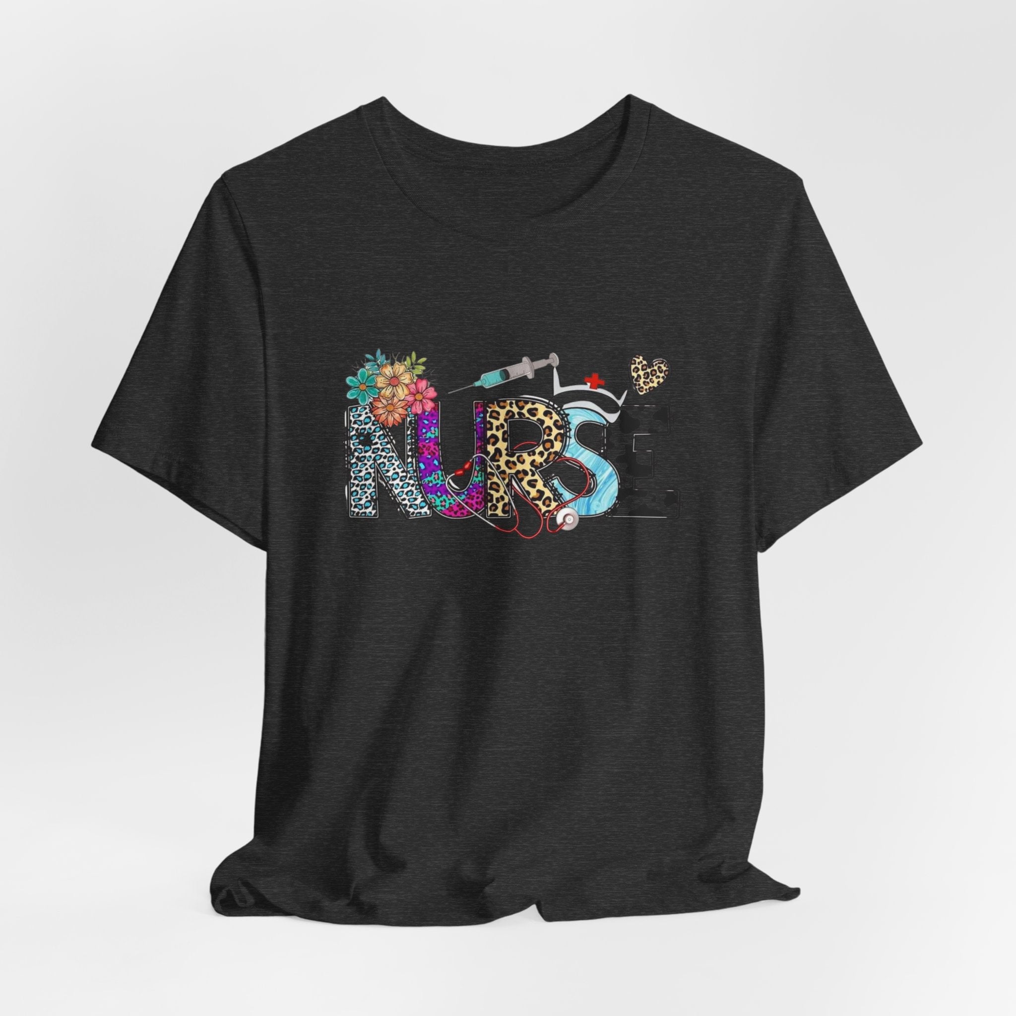 Nurse Floral & Leopard Graphic Tee — Cute Nursing Shirt