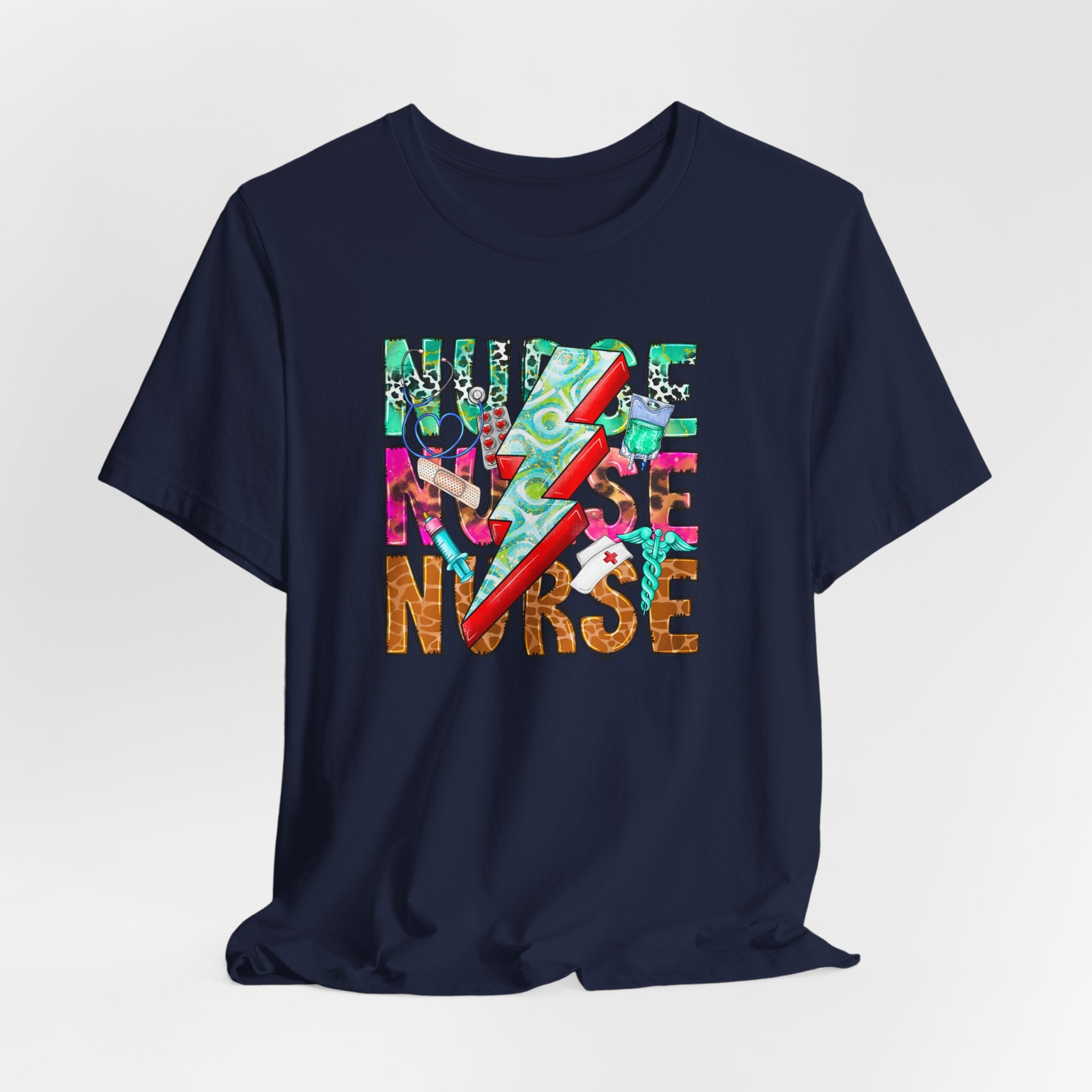 Nurse Lightning Bolt Graphic Tee — Colorful Floral & Animal Print Nurse Shirt