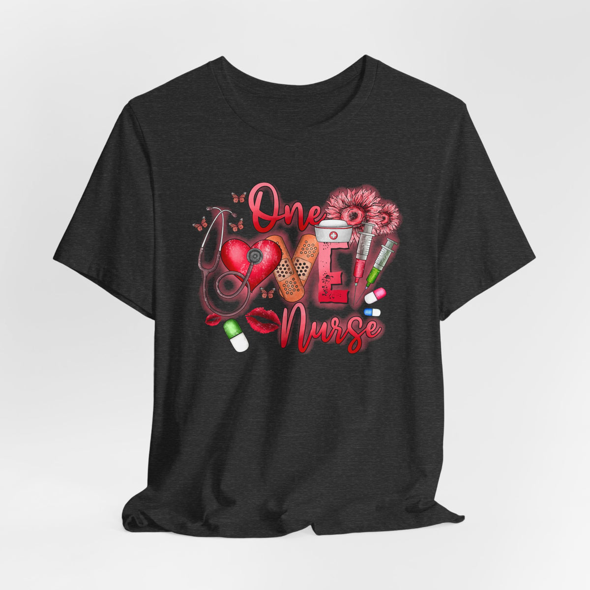 Nurse Tee — 'One Love Nurse' Floral Medical Graphic Shirt