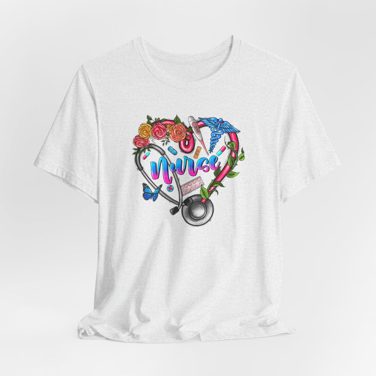 Nurse Heart Floral Stethoscope T-Shirt