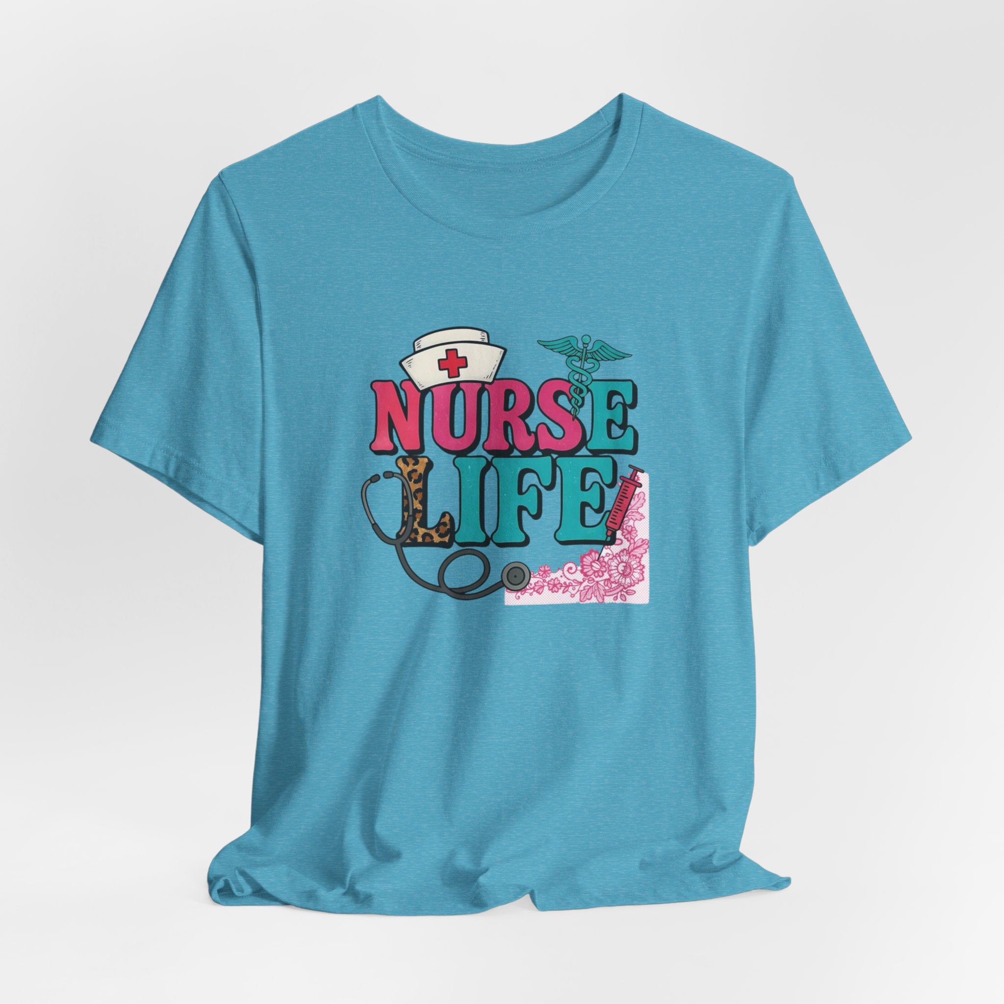 Nurse Life Graphic Tee – Cute Floral Stethoscope Nursing Shirt