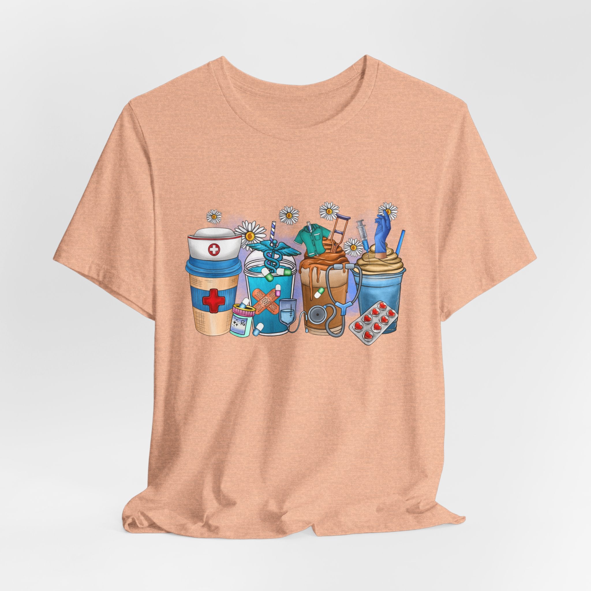 Nurse Life T‑Shirt — Cute Medical Coffee & Scrubs Illustration Tee