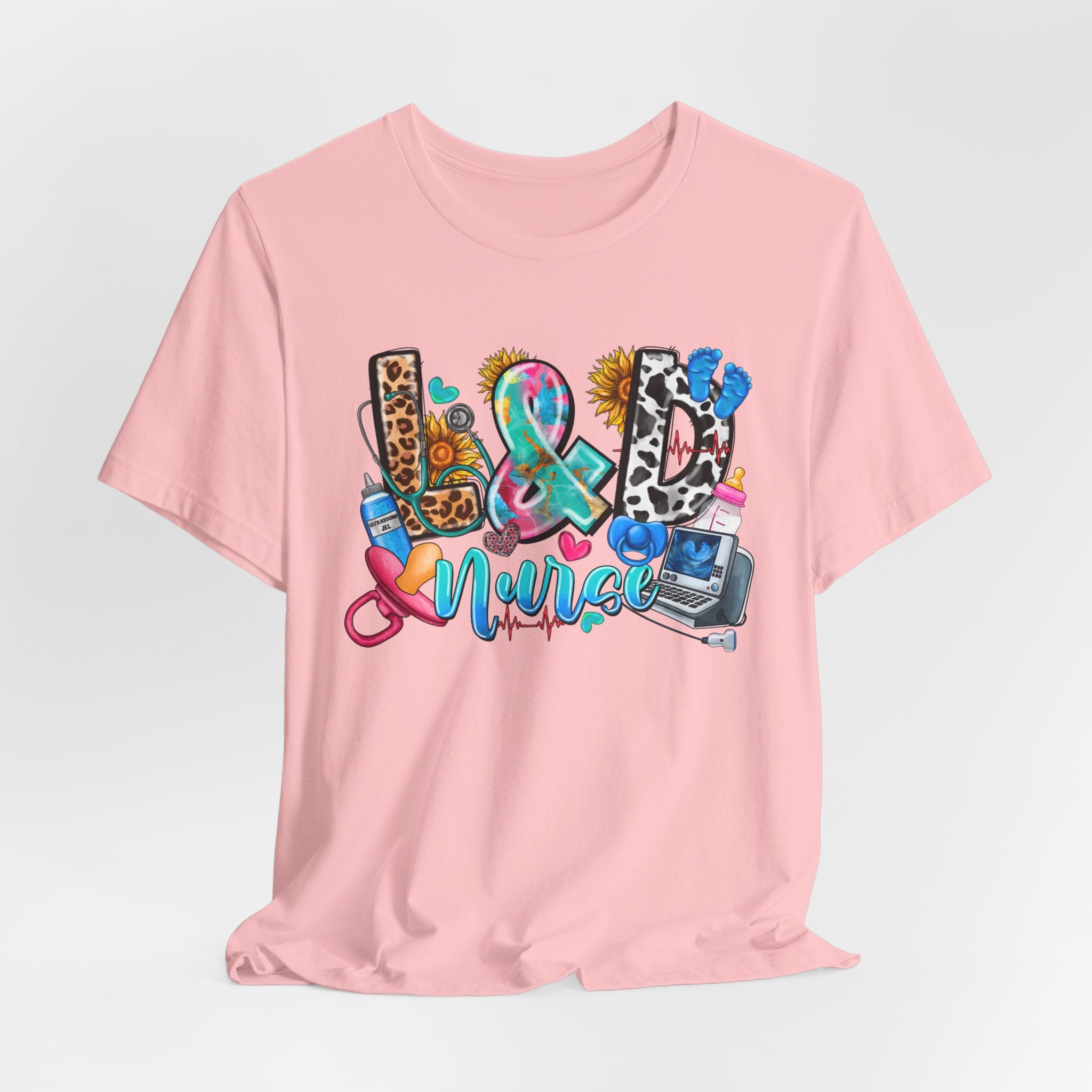Nurse Life Graphic Tee — Colorful Medical Icons & Stethoscope Design