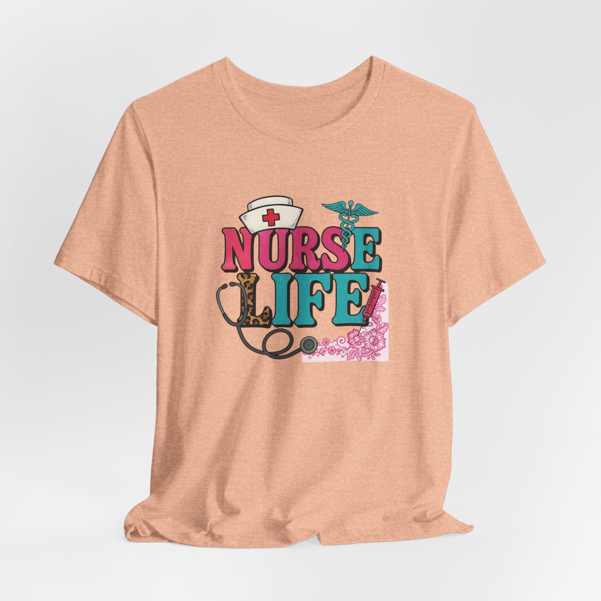 Nurse Life Graphic Tee – Cute Floral Stethoscope Nursing Shirt