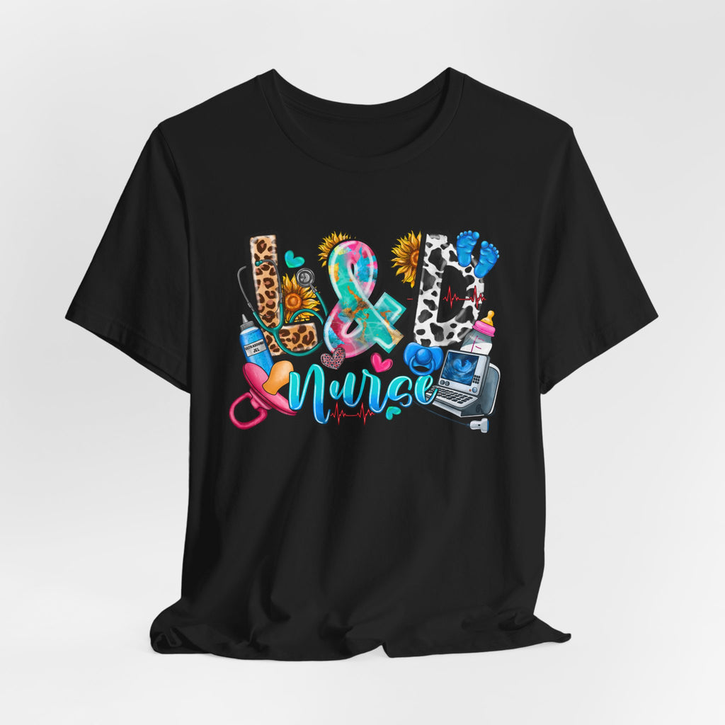 Nurse Life Graphic Tee — Colorful Medical Icons & Stethoscope Design