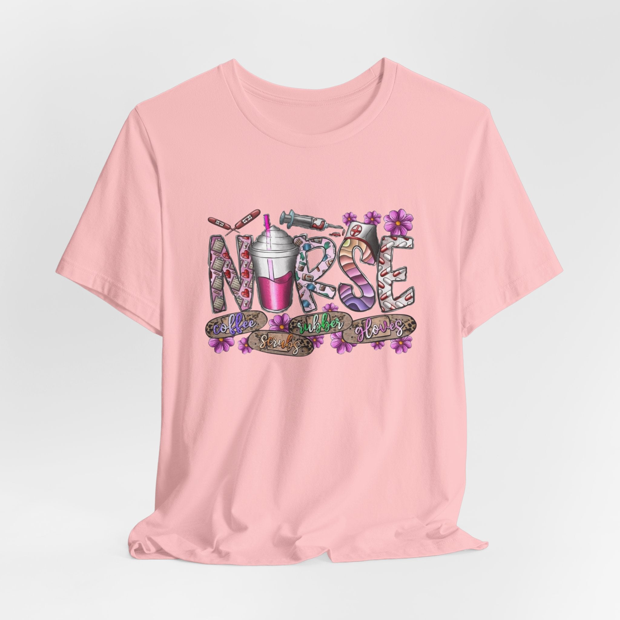 Nurse Floral Stethoscope Tee – Cute Nursing Scrub Shirt with Coffee & Flowers
