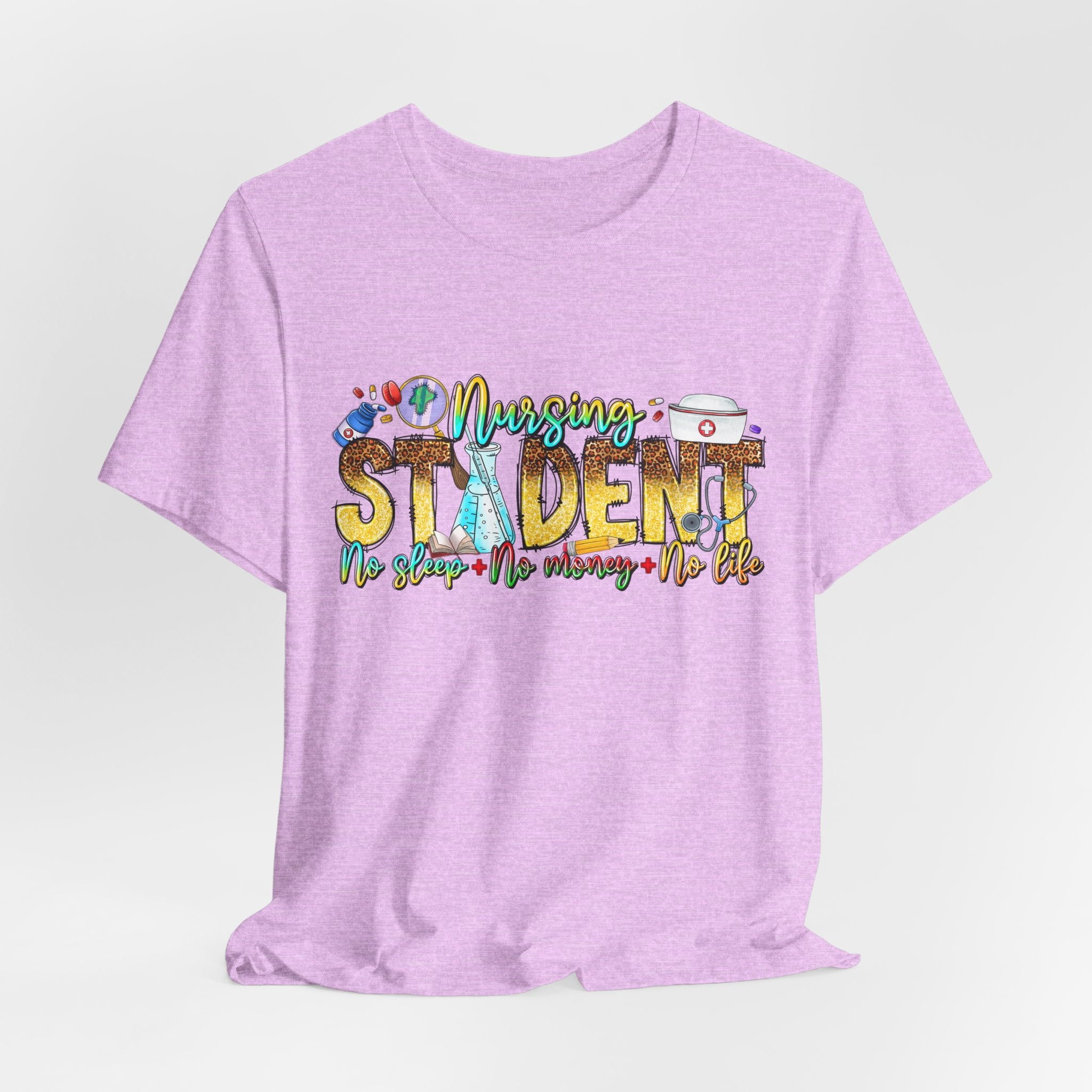 Nursing Student Graphic T-Shirt – 'Nursing Student' Cartoon Medical Icons Tee