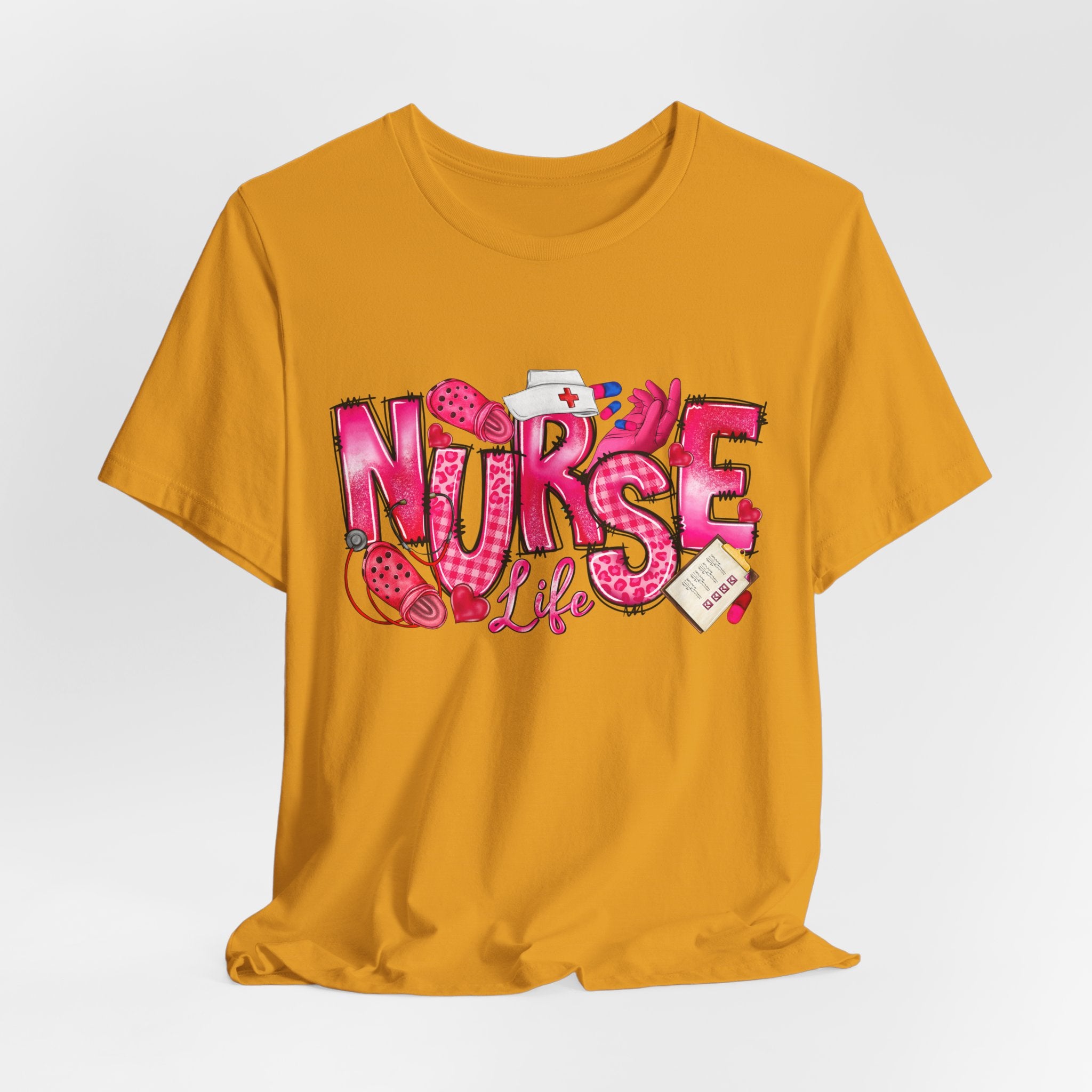 Nurse Life Graphic Tee - Pink Medical Icons