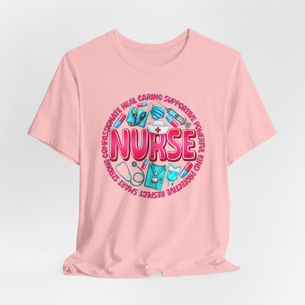 Nurse Graphic Tee – Cute Medical Icons & 'NURSE' Word Art