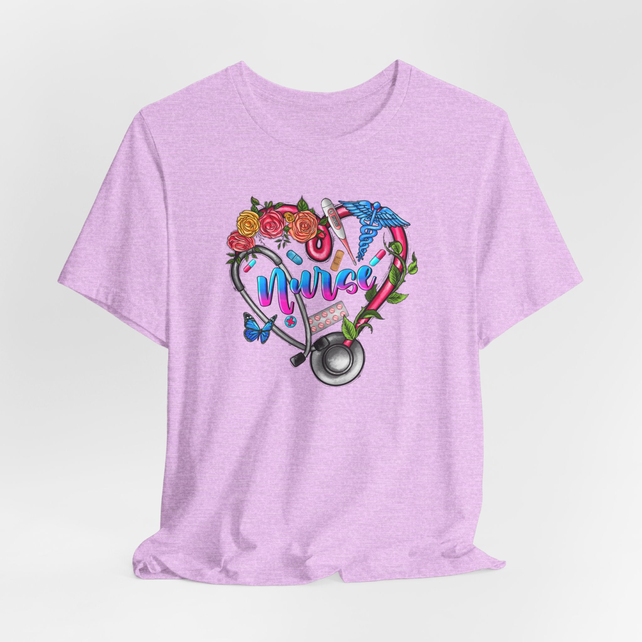 Nurse Heart Floral Stethoscope T-Shirt