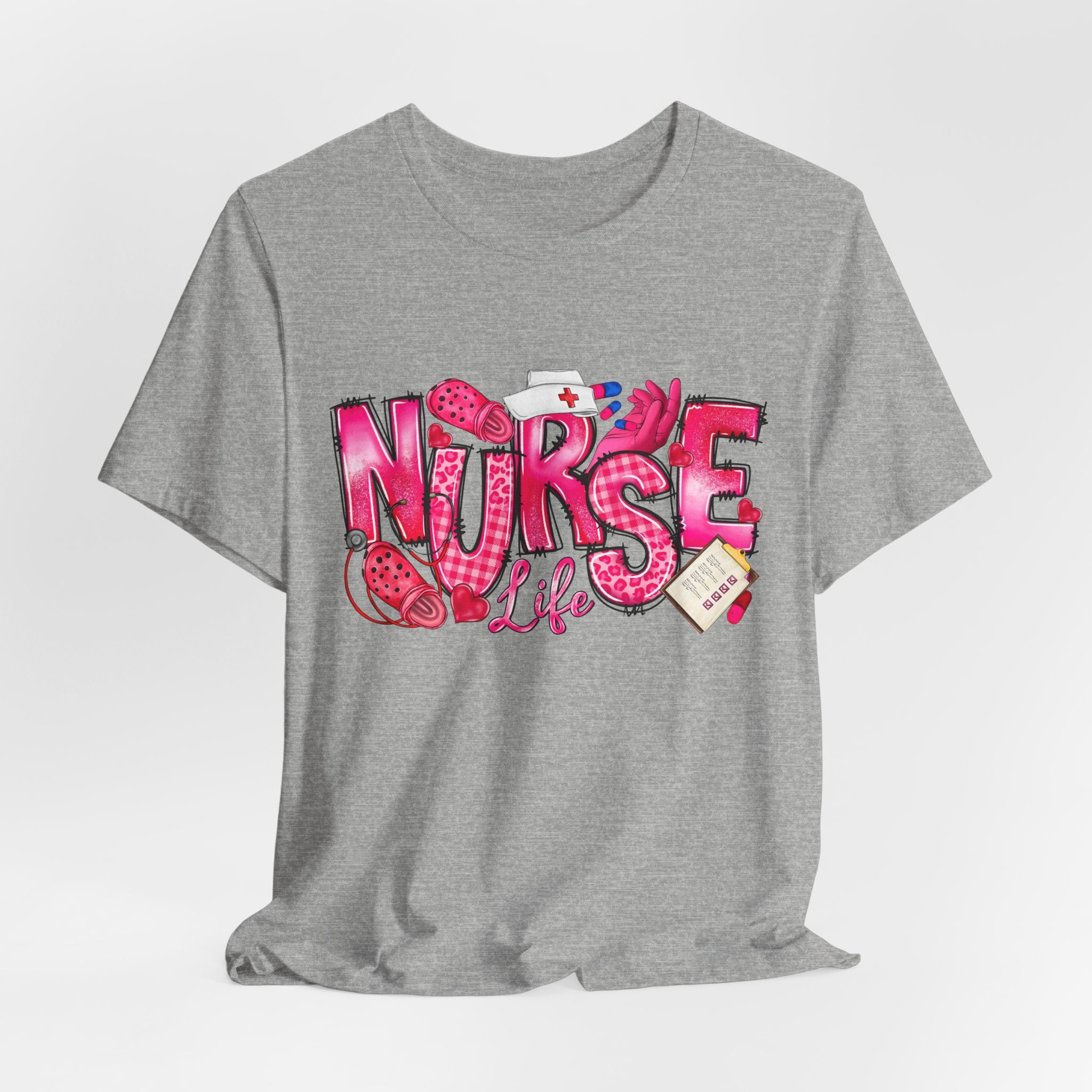 Nurse Life Graphic Tee - Pink Medical Icons