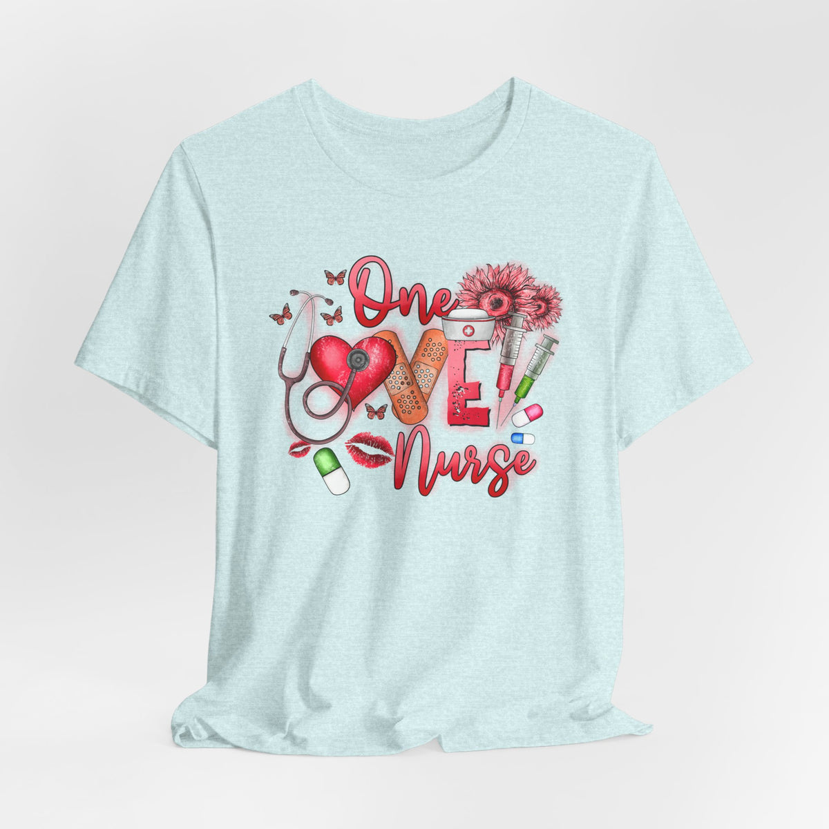 Nurse Tee — 'One Love Nurse' Floral Medical Graphic Shirt