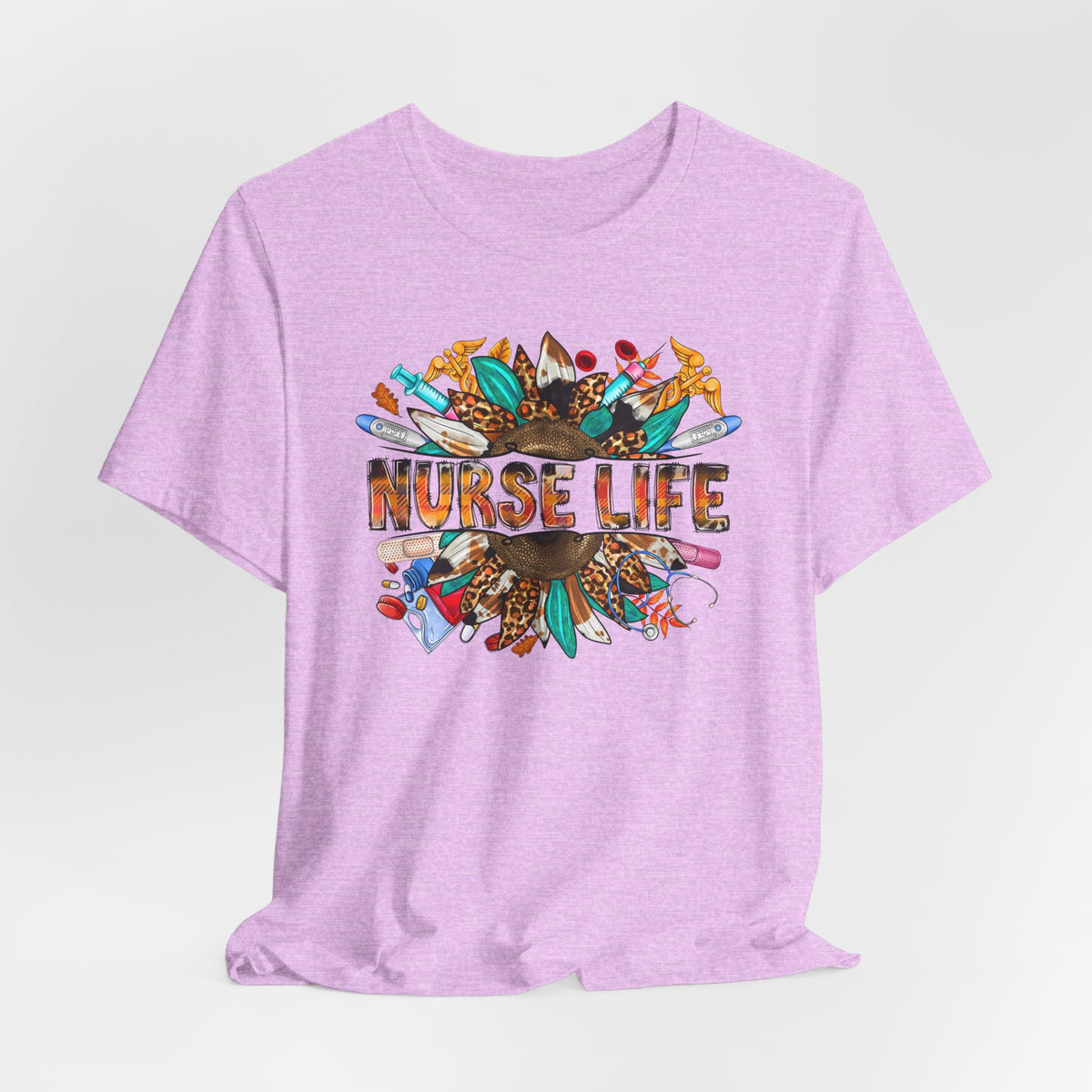 Nurse Life Graphic T-Shirt — Floral Medical Icons Tee for Nurses
