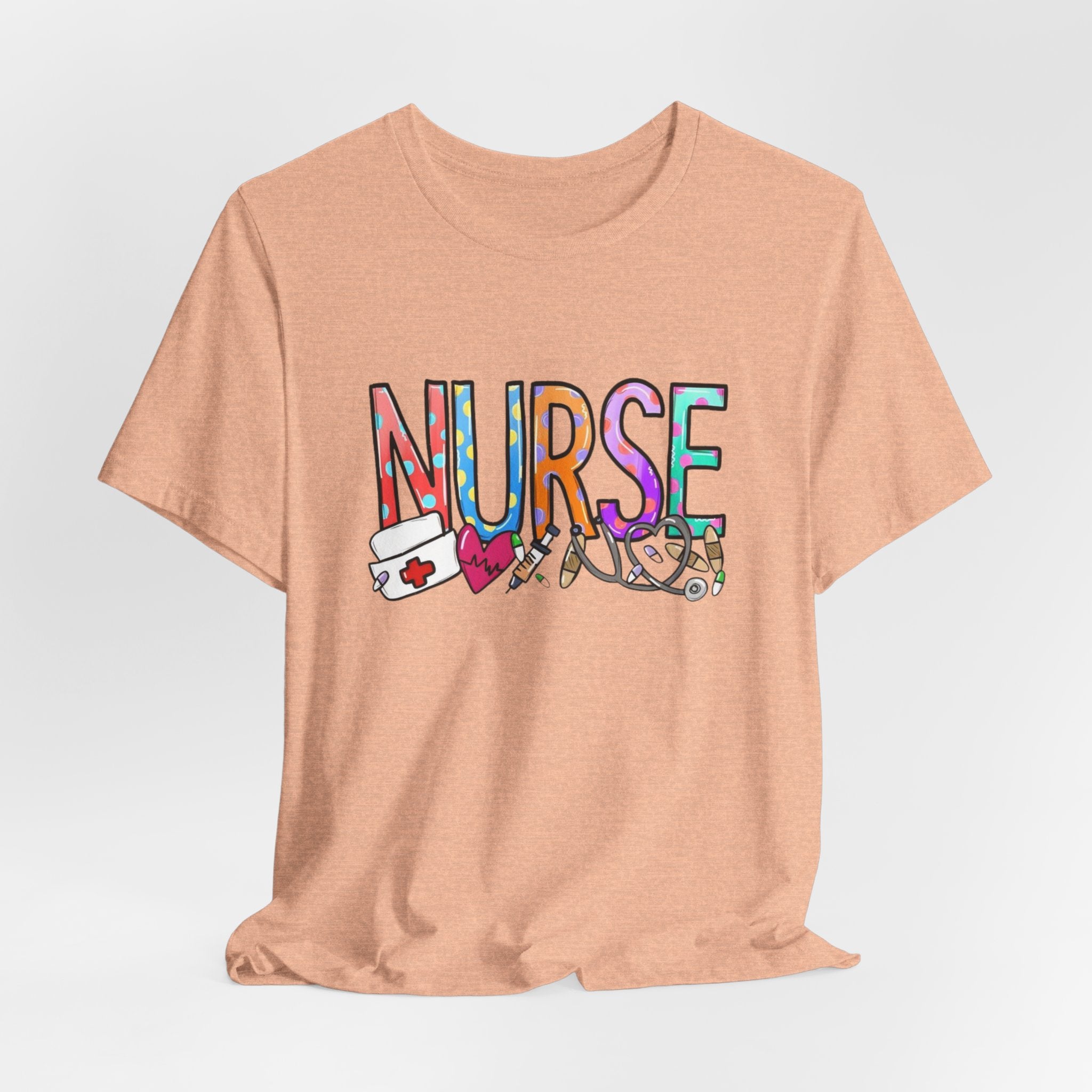Nurse Floral & Medical Icon Tee - Colorful 'NURSE' Graphic T-Shirt for Healthcare Heroes