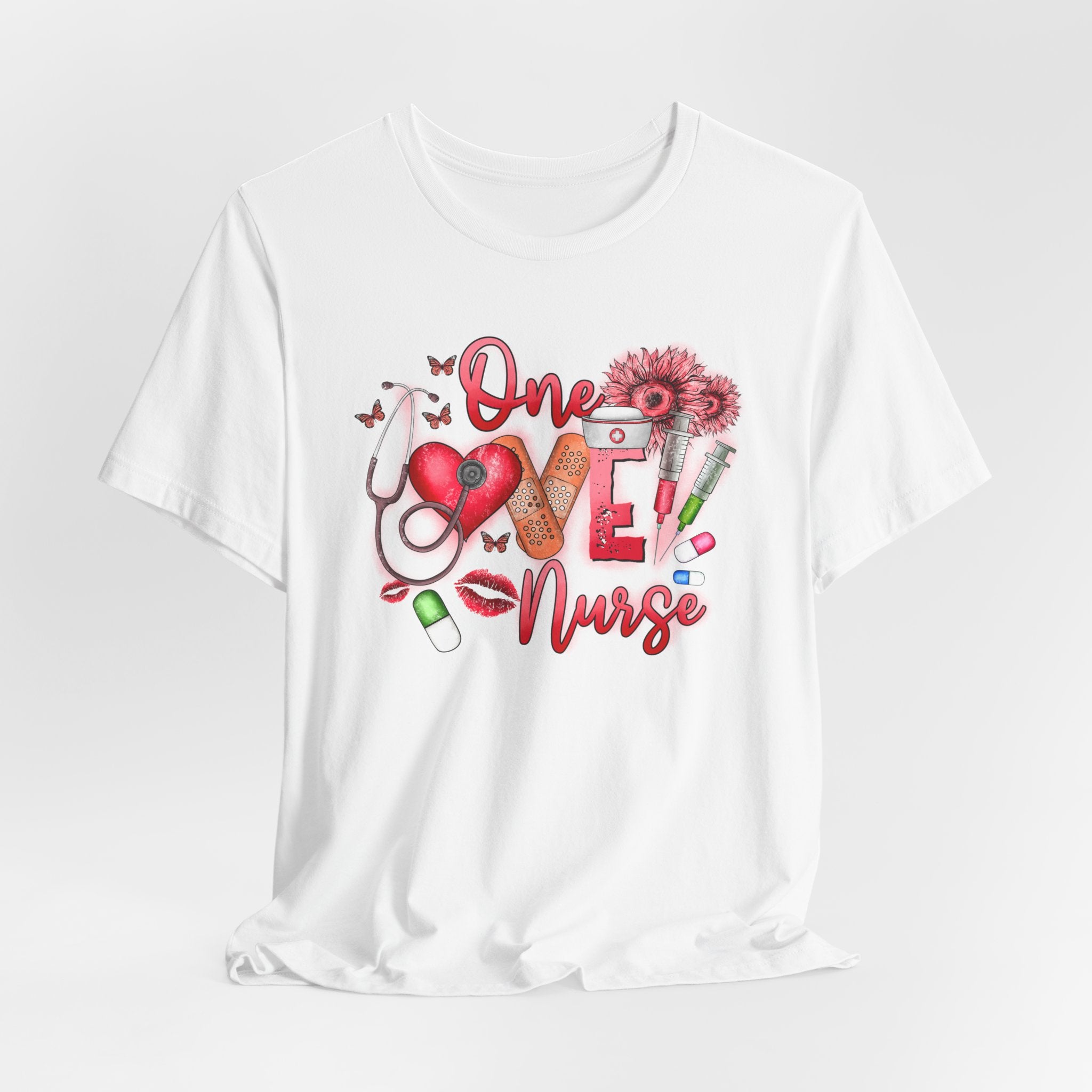 Nurse Tee — 'One Love Nurse' Floral Medical Graphic Shirt