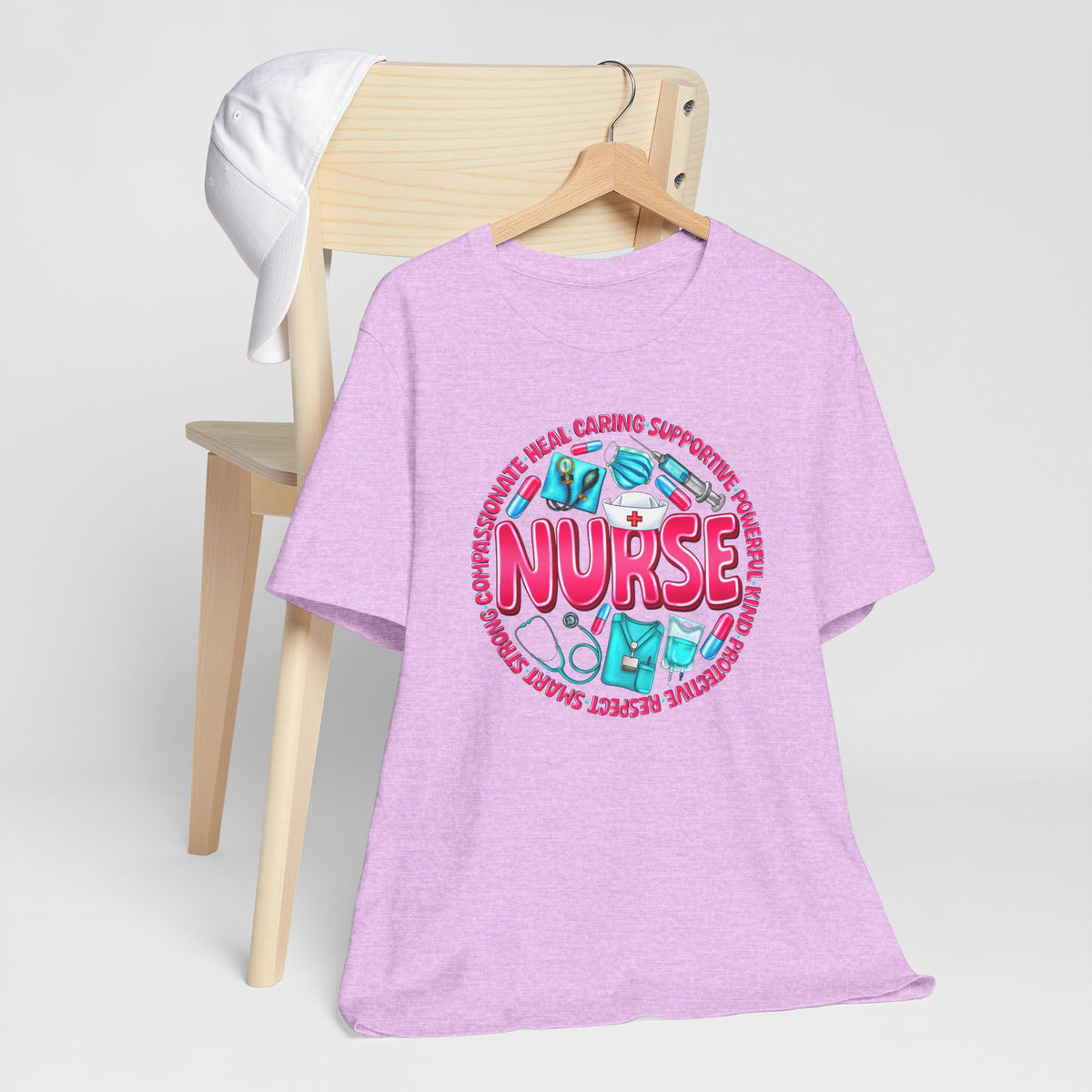 Nurse Graphic Tee – Cute Medical Icons & 'NURSE' Word Art