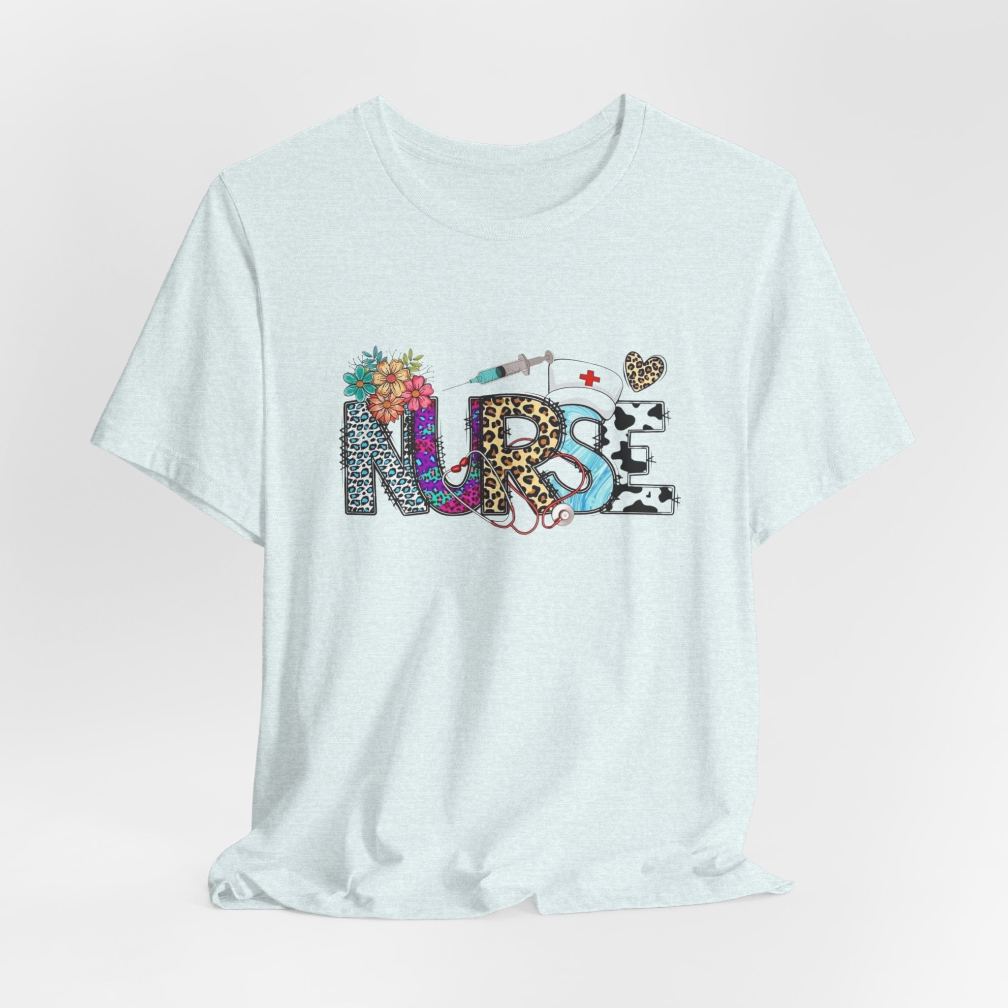Nurse Floral & Leopard Graphic Tee — Cute Nursing Shirt