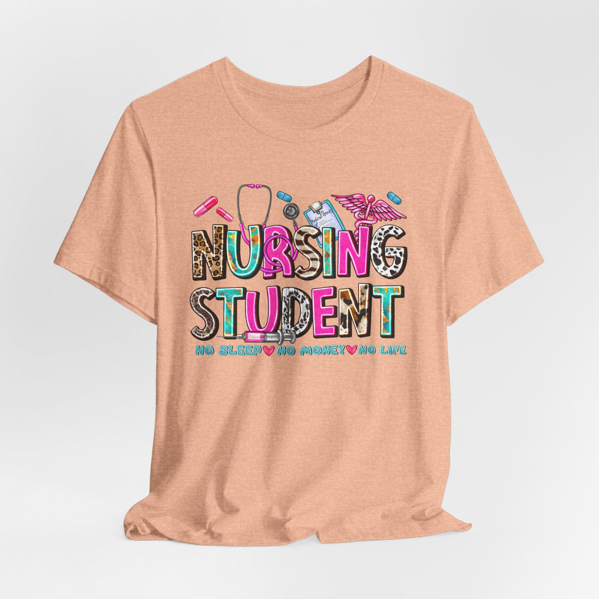 Nursing Student Graphic Tee – Colorful Stethoscope & Scrub Icons