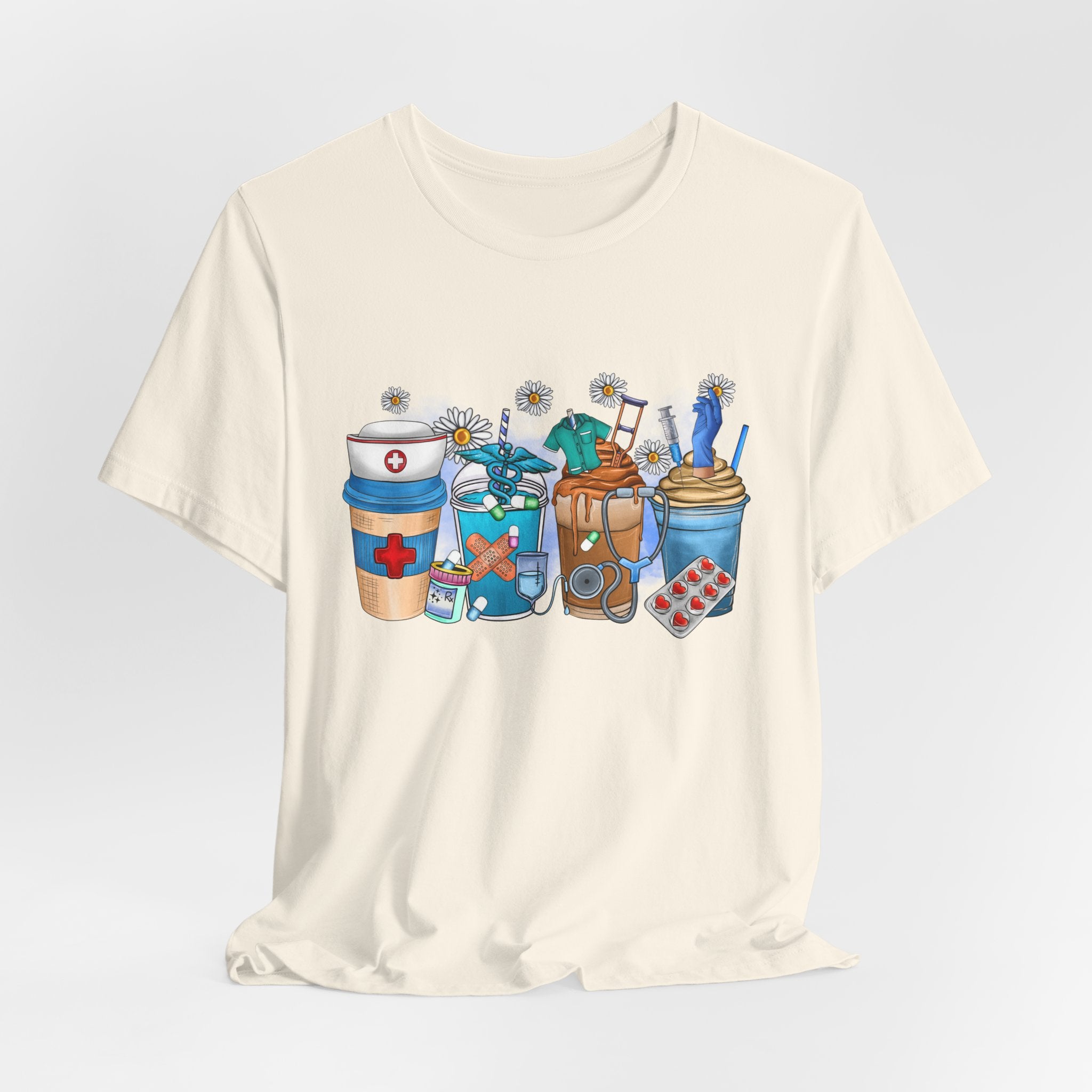 Nurse Life T‑Shirt — Cute Medical Coffee & Scrubs Illustration Tee