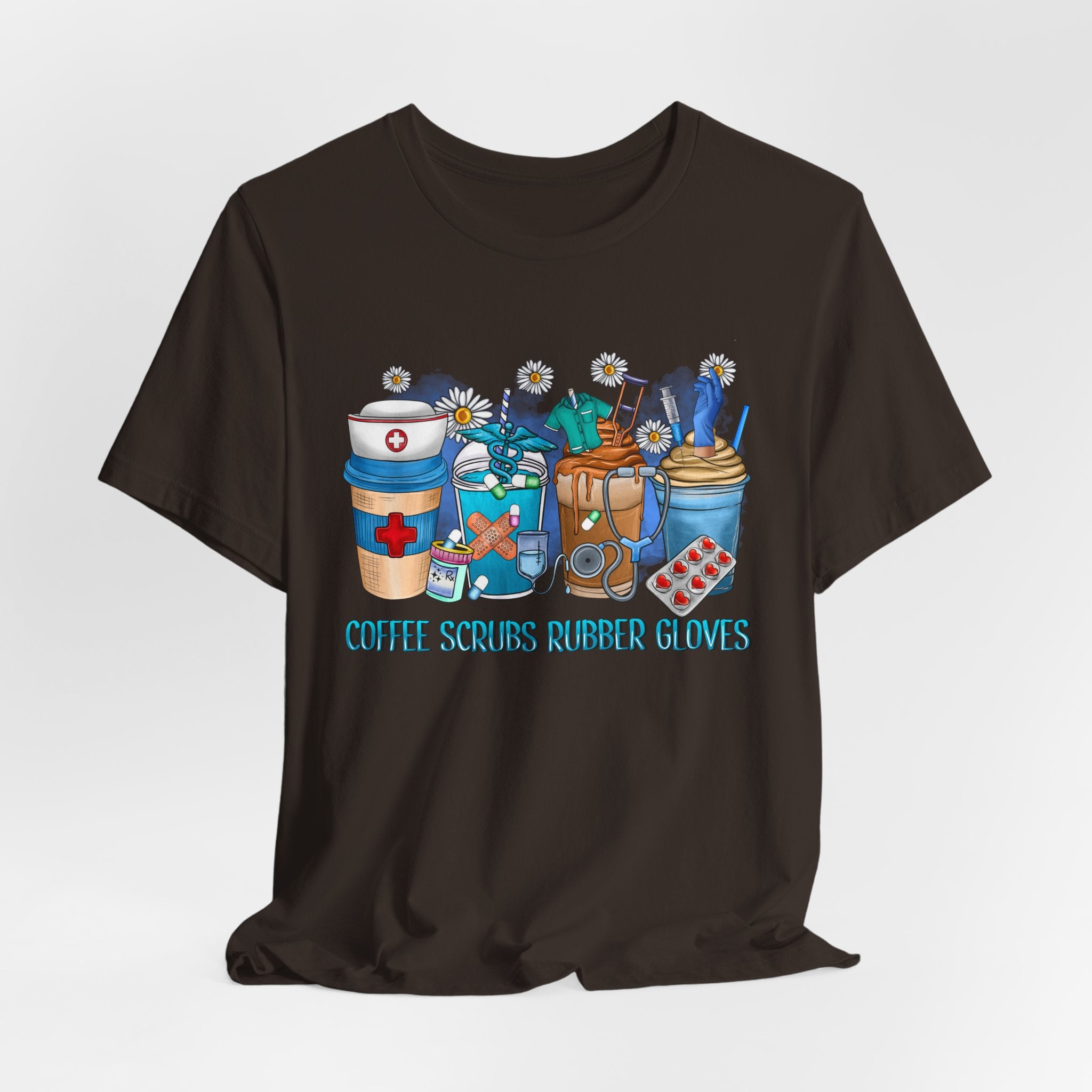 Coffee Scrubs Rubber Gloves T-Shirt — Cute Self-Care Illustration Tee