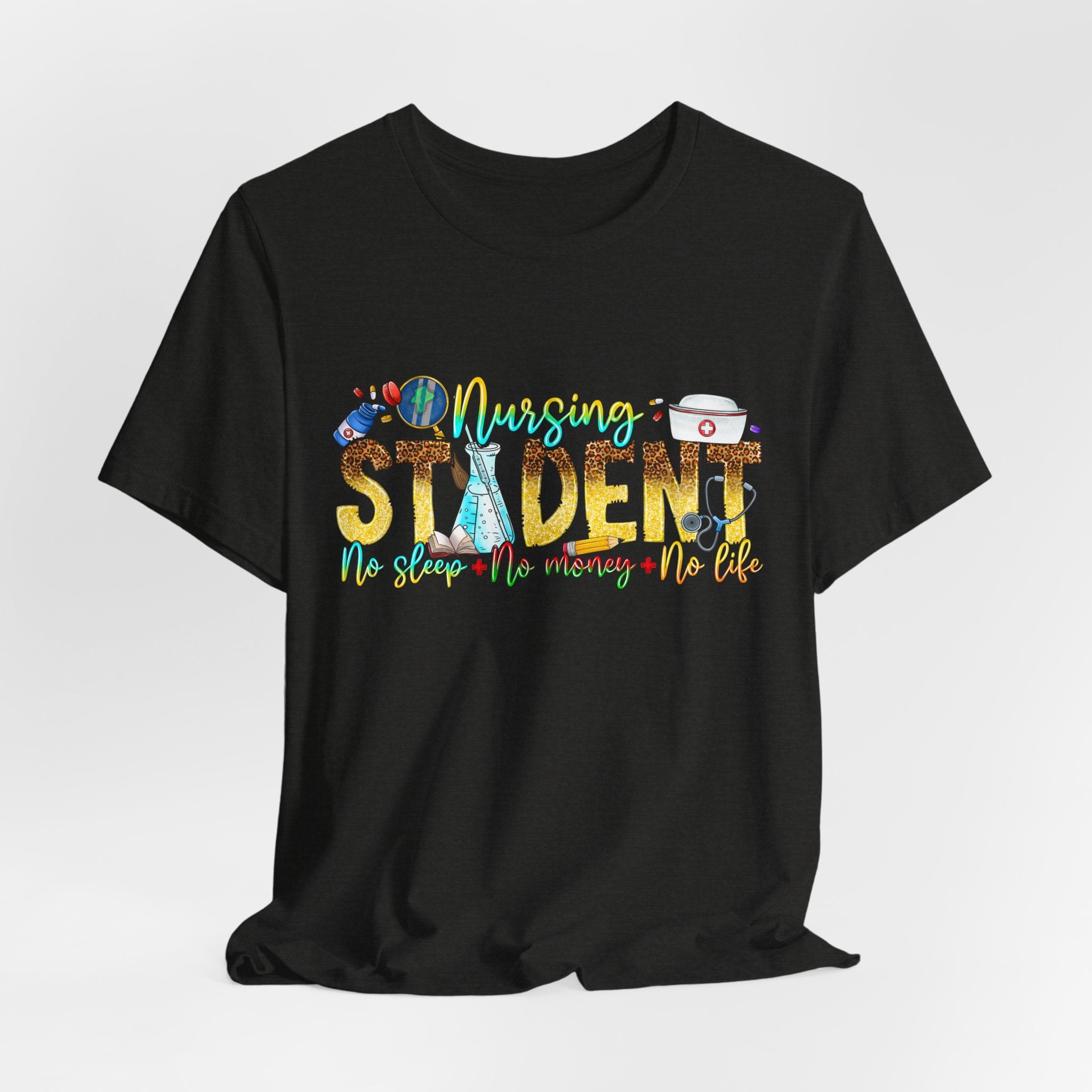 Nursing Student Graphic T-Shirt – 'Nursing Student' Cartoon Medical Icons Tee