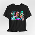 Nurse Life Graphic Tee — Colorful Medical Icons T-Shirt for Nurses