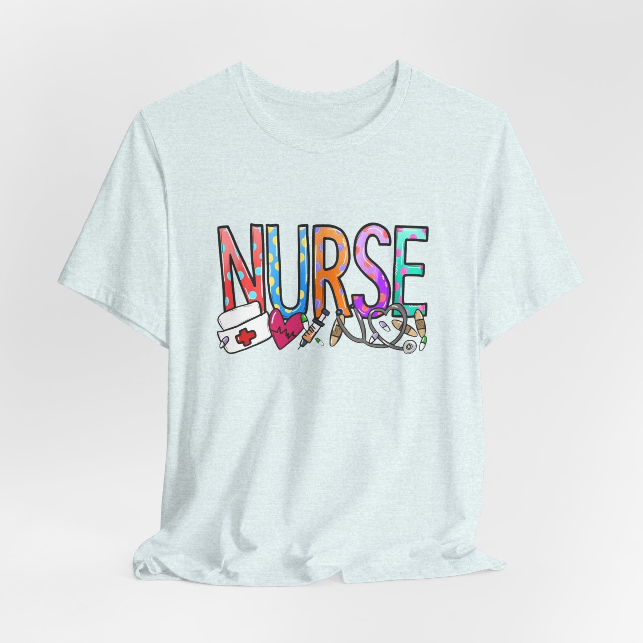 Nurse Floral & Medical Icon Tee - Colorful 'NURSE' Graphic T-Shirt for Healthcare Heroes