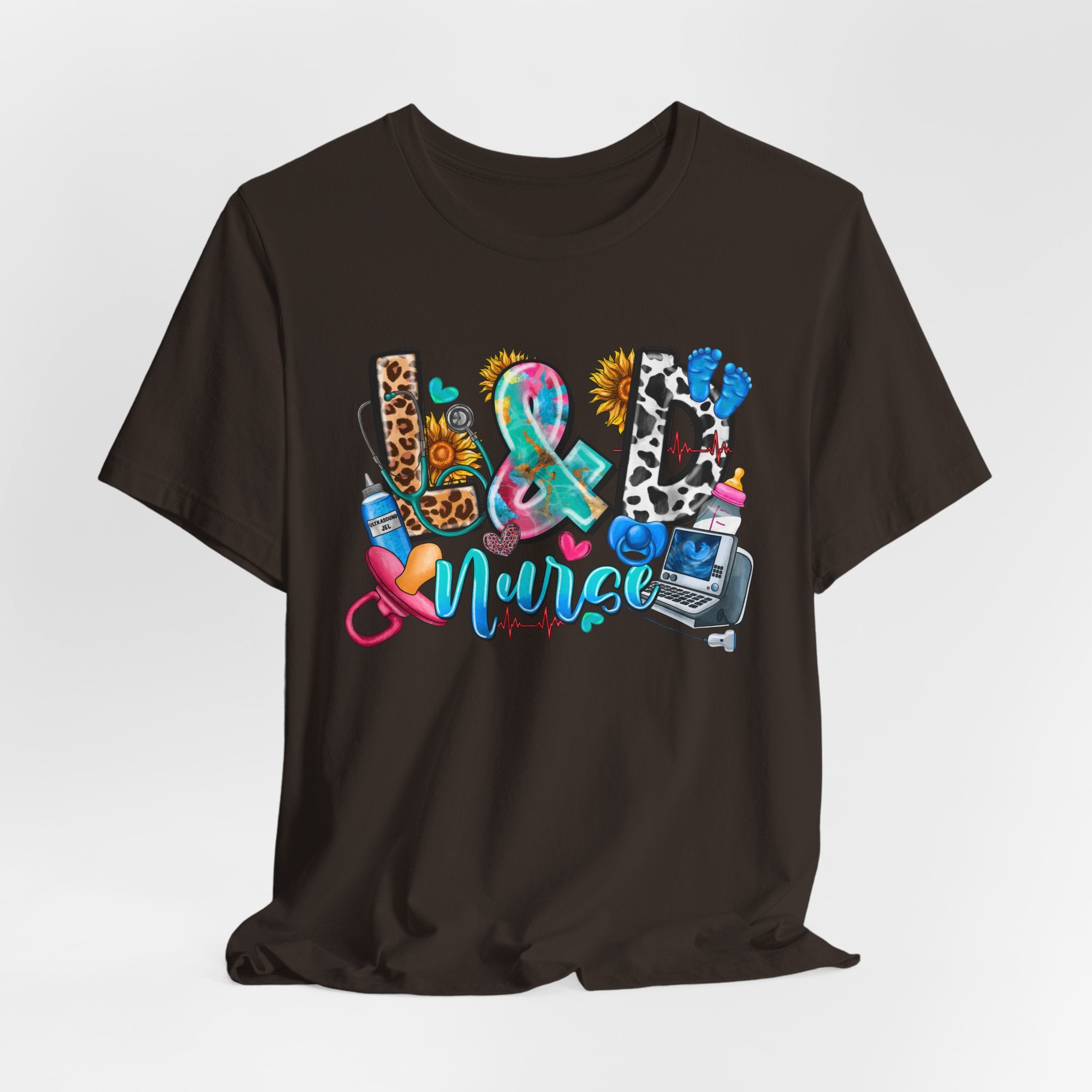 Nurse Life Graphic Tee — Colorful Medical Icons & Stethoscope Design
