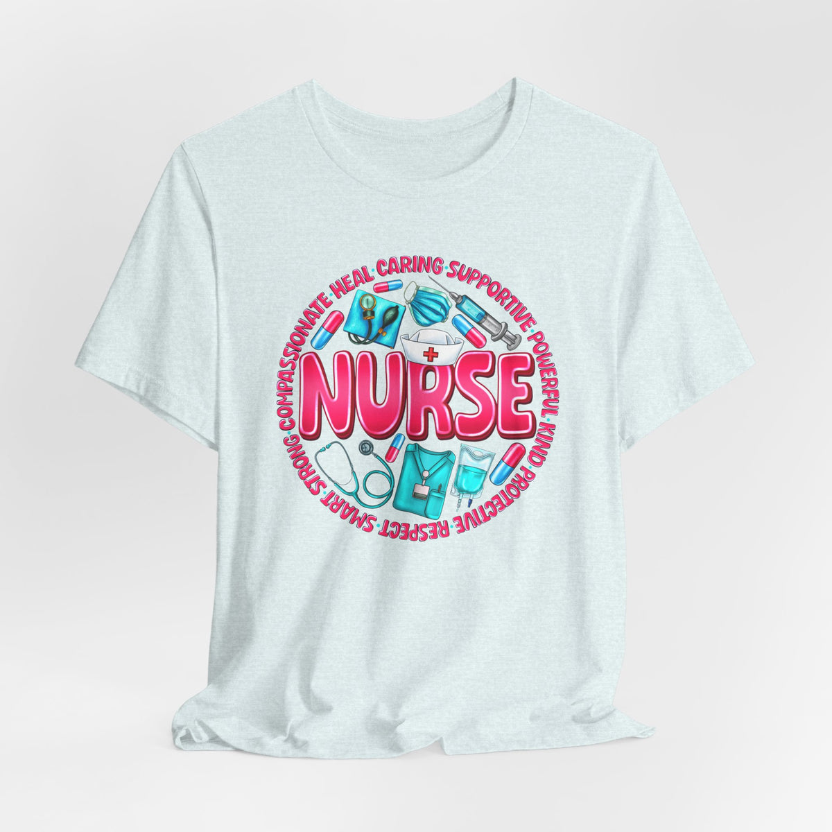 Nurse Graphic Tee – Cute Medical Icons & 'NURSE' Word Art
