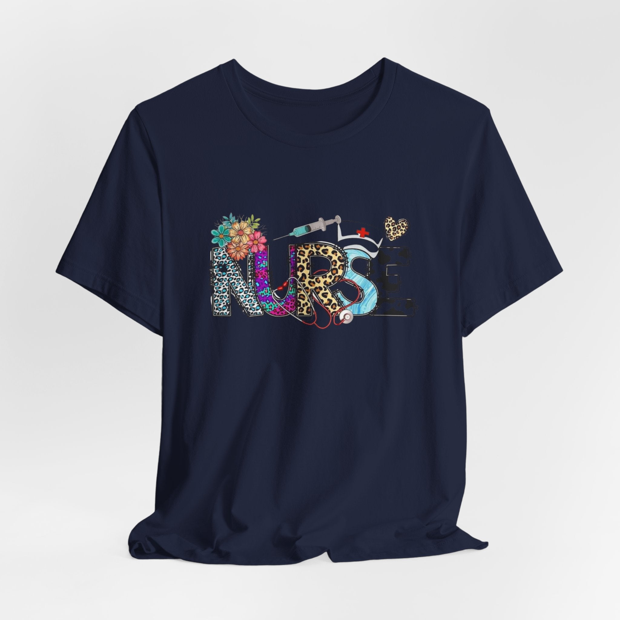 Nurse Floral & Leopard Graphic Tee — Cute Nursing Shirt