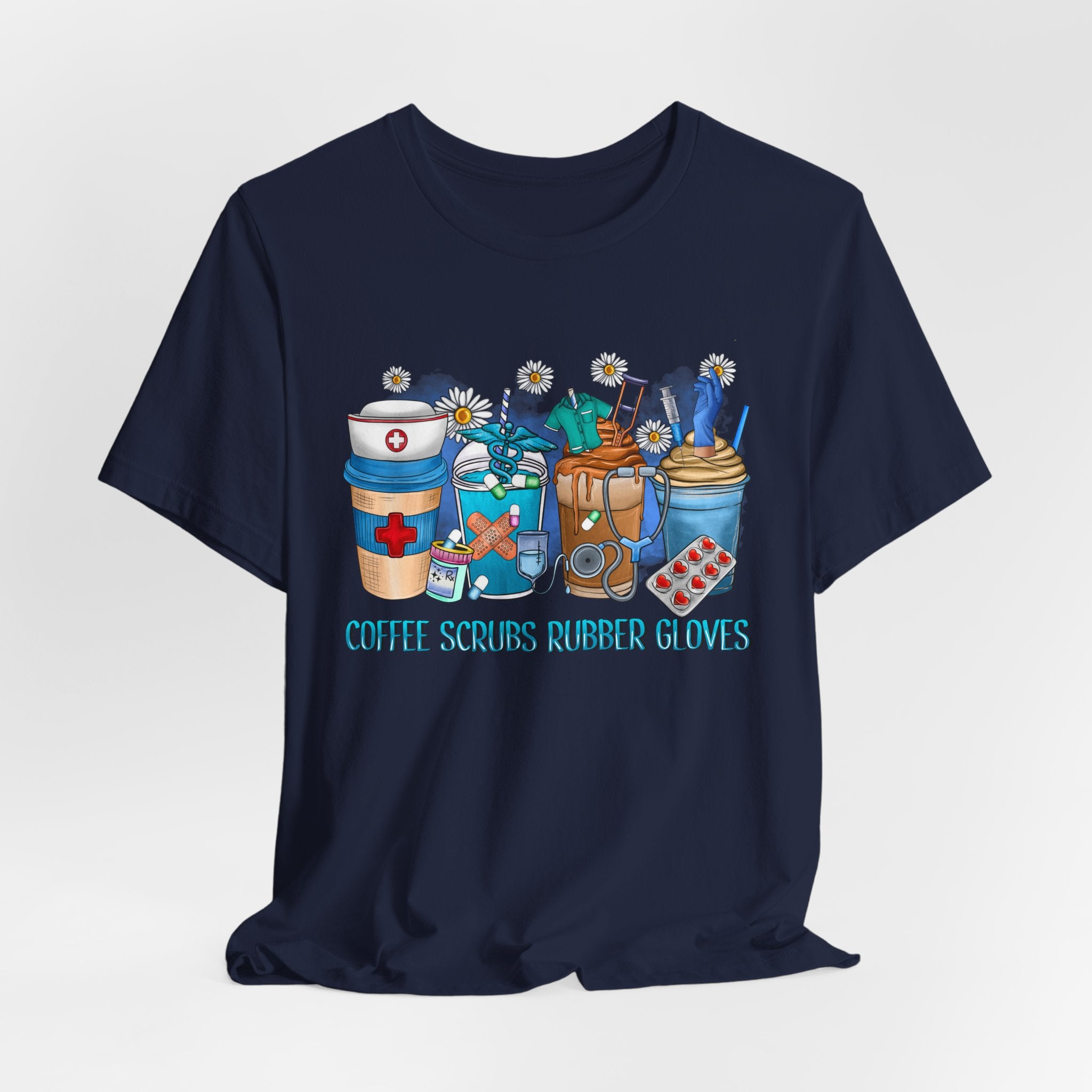 Coffee Scrubs Rubber Gloves T-Shirt — Cute Self-Care Illustration Tee